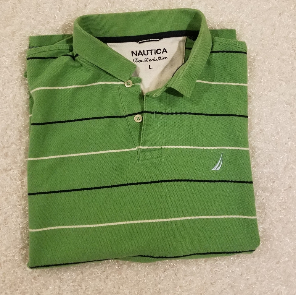 Nautica Mens True Deck Shirt Green w Stripes L